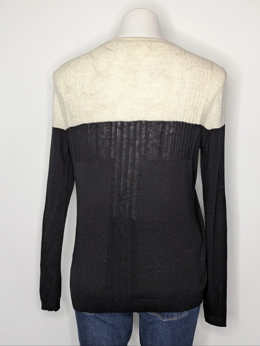 Anthro Sparrow Black White Lightweight Sheer Knit Button Up Cardigan Sweater L